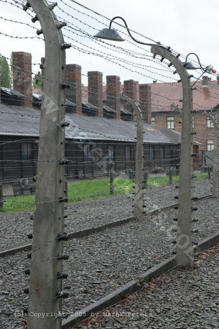 Mehrfacher Stacheldrahtzaun im Konzentrationslager Auschwitz
